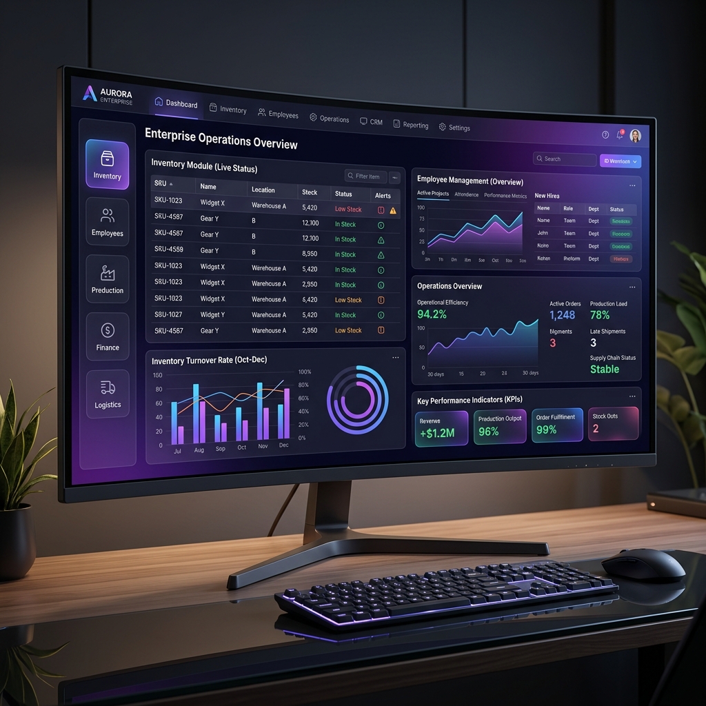 Aurora ERP business operations software dashboard